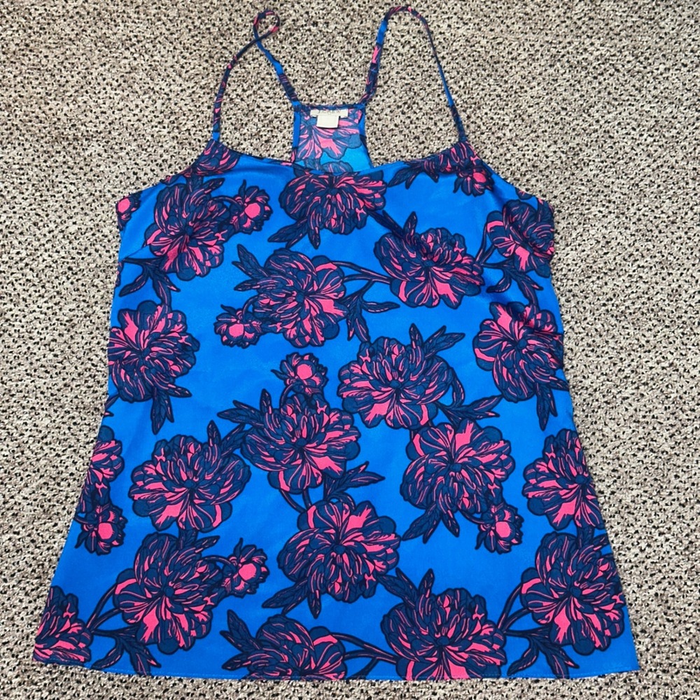 J.Crew Blue Pink Floral Peony Racerback Cami‎ Tank Top Size 2